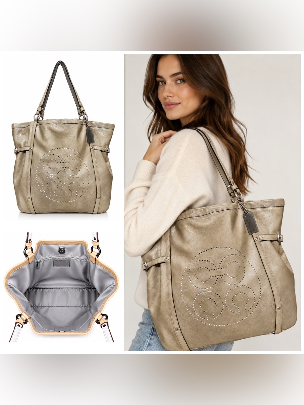 Coach. 3 Piece: Audrey Andie Cinched Tote Bag with Free Dust Bag and Bag Scarf. - Picture 2 of 16